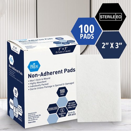 MED PRIDE Sterile Non Stick Pads for Wounds Non-Adherent Highly Absorbent Painless Removal Individually Wrapped (2x3 Inch (Pack of 100))