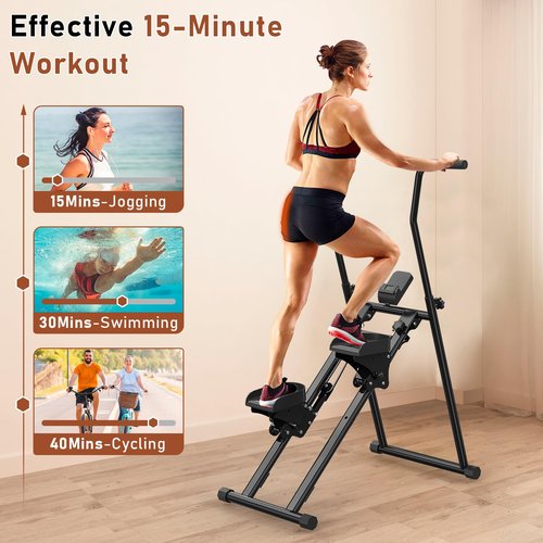 Healfith Stair Stepper for Home,Stair Climber Foldable,Large Pedal Vertical Climber Machine for Full-Body Workout,Steppers for Exercise at Home with 300LBS Loading Capacity (Double handrails-Black)