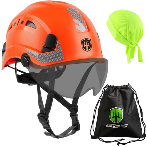 GREEN DEVIL Safety Helmet Hard Hat with Visor and Chin Strap Vented Lightweight Adjustable Hardhat for Men Women with Hi-Viz Design Ideal for Tree Climbing Work at Height