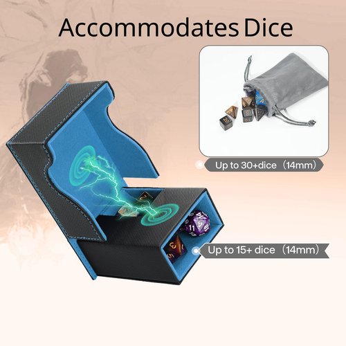 Stepane Dice Tower and Tray, Portable Commander Deck Box, Foldable Dice Storage Box for Dungeons and Dragons Rolling Tray Black/Blue