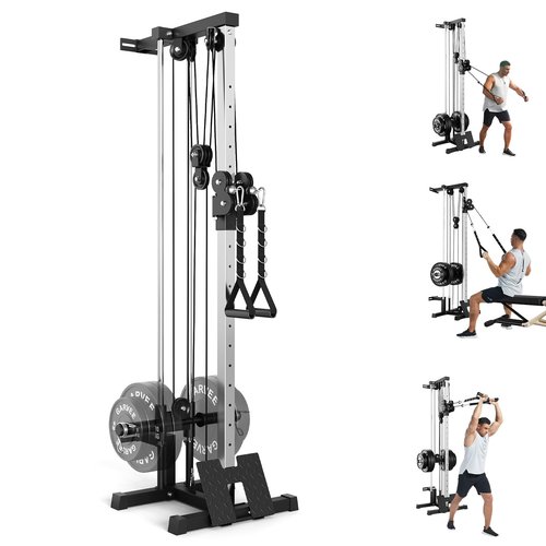 Wall Mount Cable Station, Cable Crossover Machine with 18 Adjustable Positions,LAT Pulldown Machines with Dual Pulley System, Fitness Equipment for Home Gym
