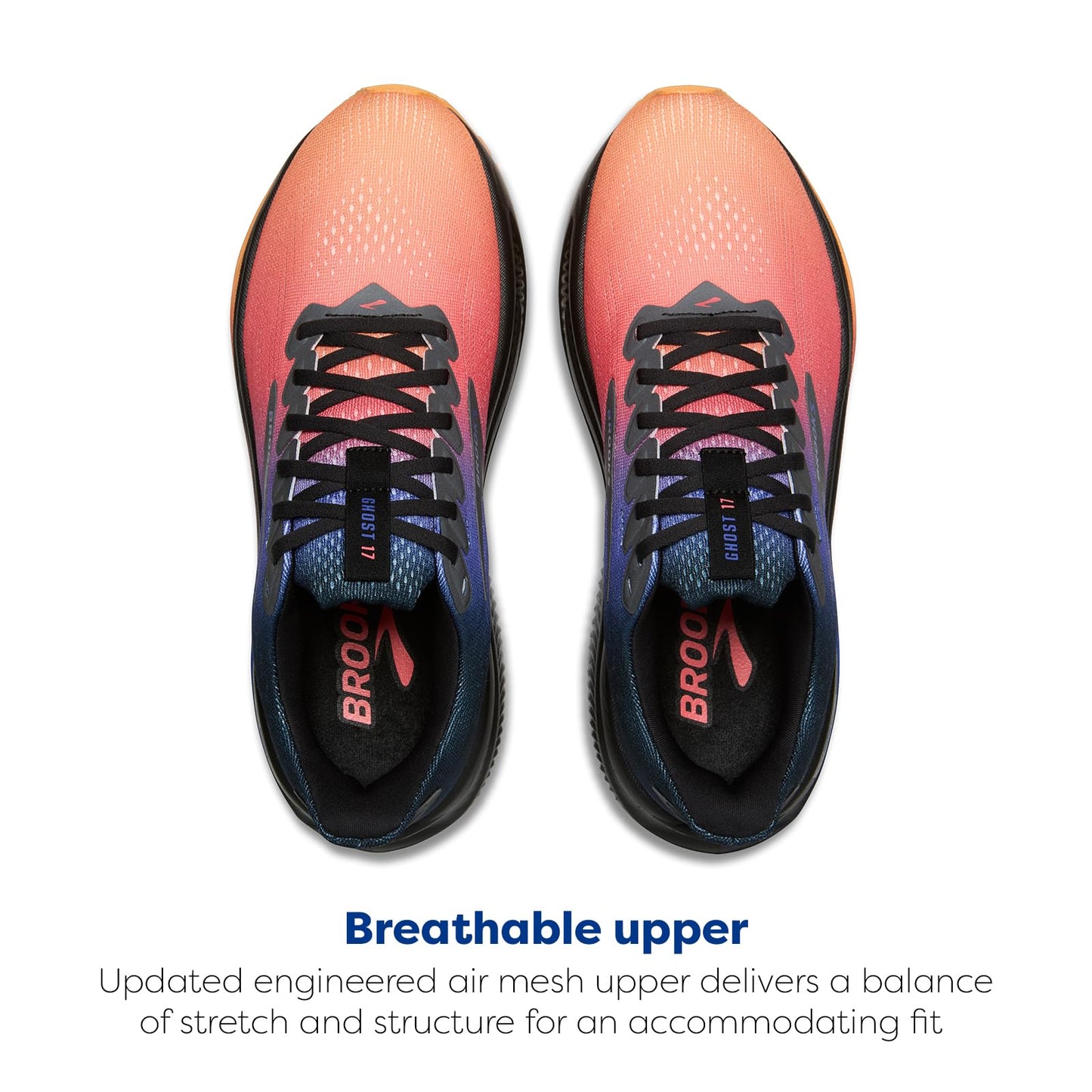 Brooks Women’s Ghost 17 Neutral Running Shoe - Night/Blue/Papaya - 6 Medium