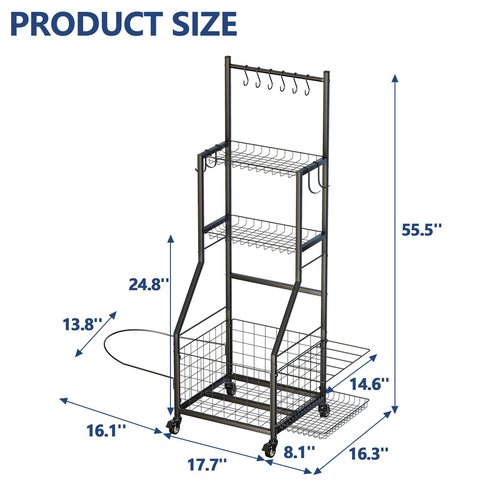 Sports Equipment Organizer for Garage - LALA IKAI Compact Mobile Gym Storage Rack with Locking Wheels & Multi-Purpose Hooks for Sports Gear, Fitness Accessories, Nerf Gun, Balls & Foam Rollers