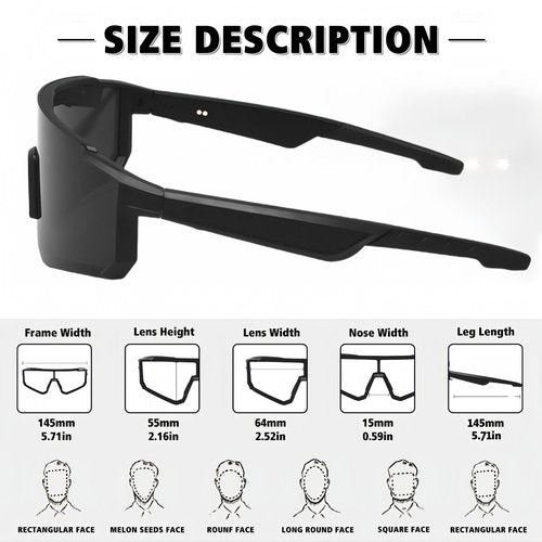 HJX Smart Cycling Glasses with Bluetooth 5.4, 6H Battery, Magnetic Charging - UV400 Sports Sunglasses for Men/Women, Hands-Free Call/Music & Voice Assistant gray