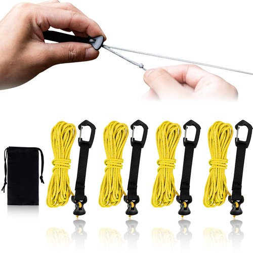 4 Pack Guy Lines-Ultralight Tent Cords with Locking Carabiner Clip, 2mm 100% Nylon Guylines Ropes for Outdoor Camping Tent Tarp,Climbing,Hiking Backpacking (Yellow, 4M)