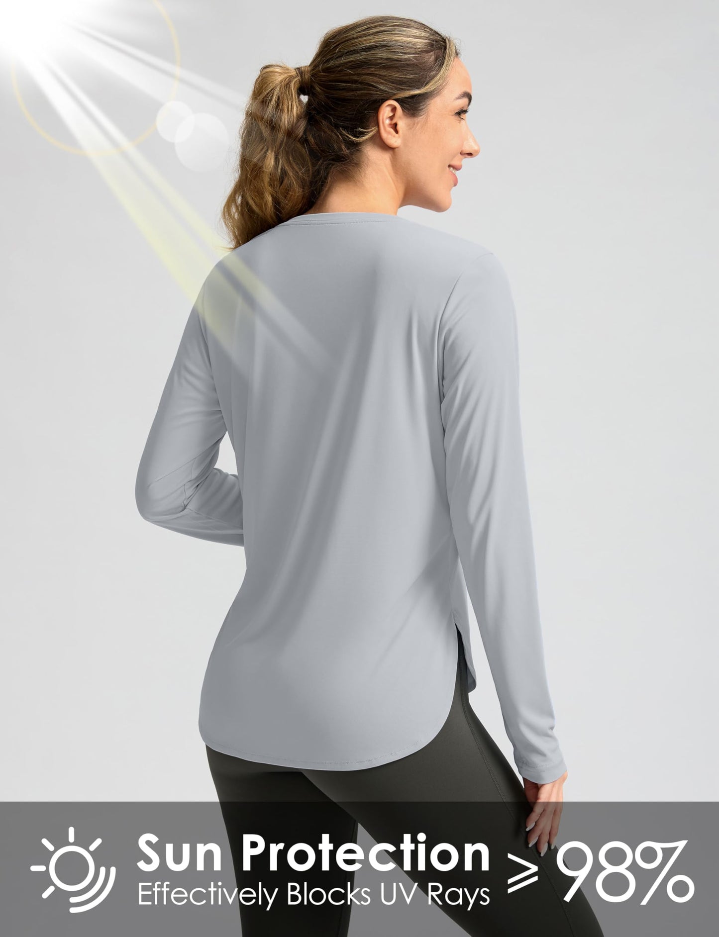 Women's Sun Shirts UPF 50+ Long Sleeve UV Protection Shirt Lightweight Quick Dry Workout Hiking Tops for Women(Light Grey,M)