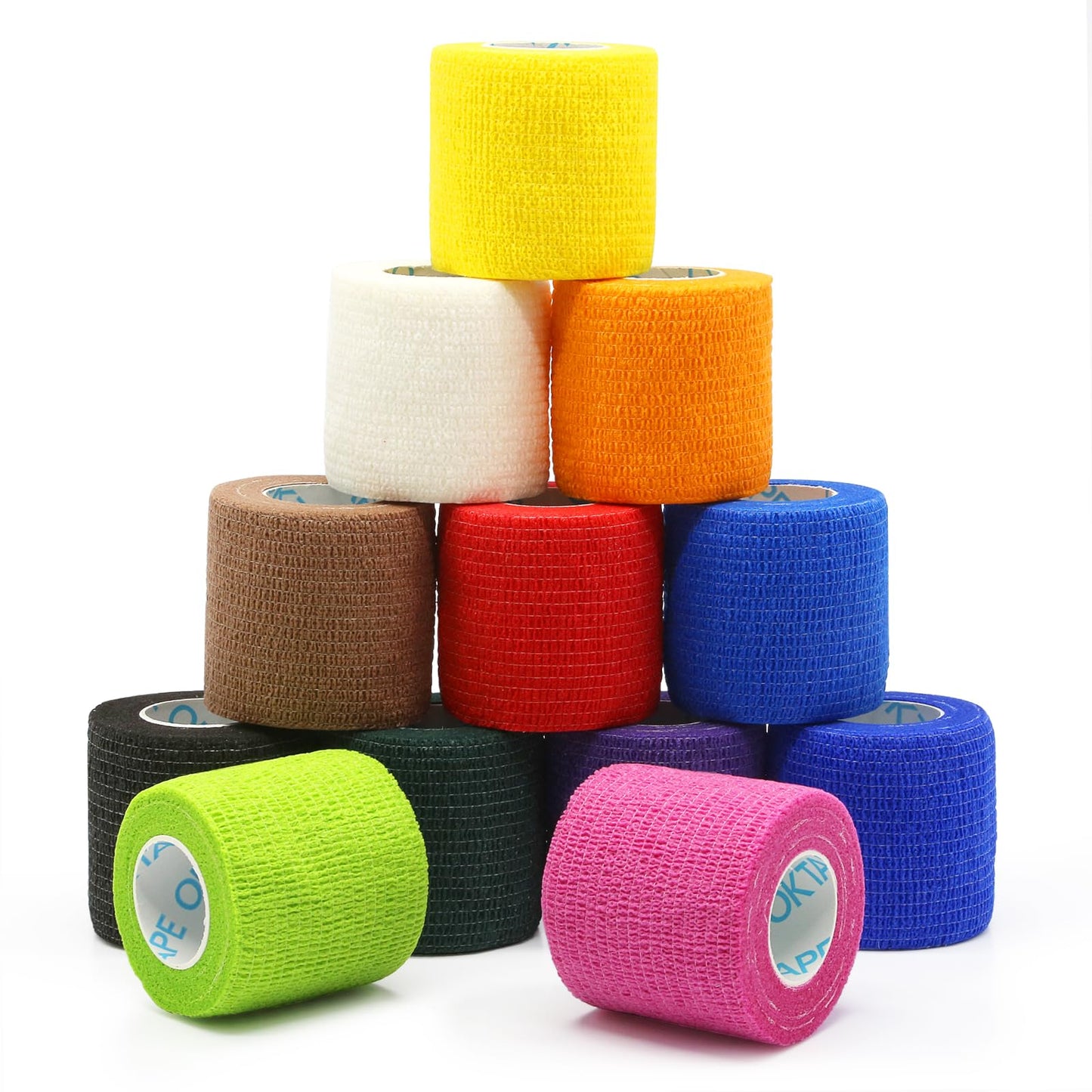 OK TAPE 12 Rolls Self Adhesive Bandage Wrap, Elastic Athletic Tape, Self Stick Bandage Tape, Vet Wrap, Medical Wrap for Wrist, Feet, 2" x 5 Yards