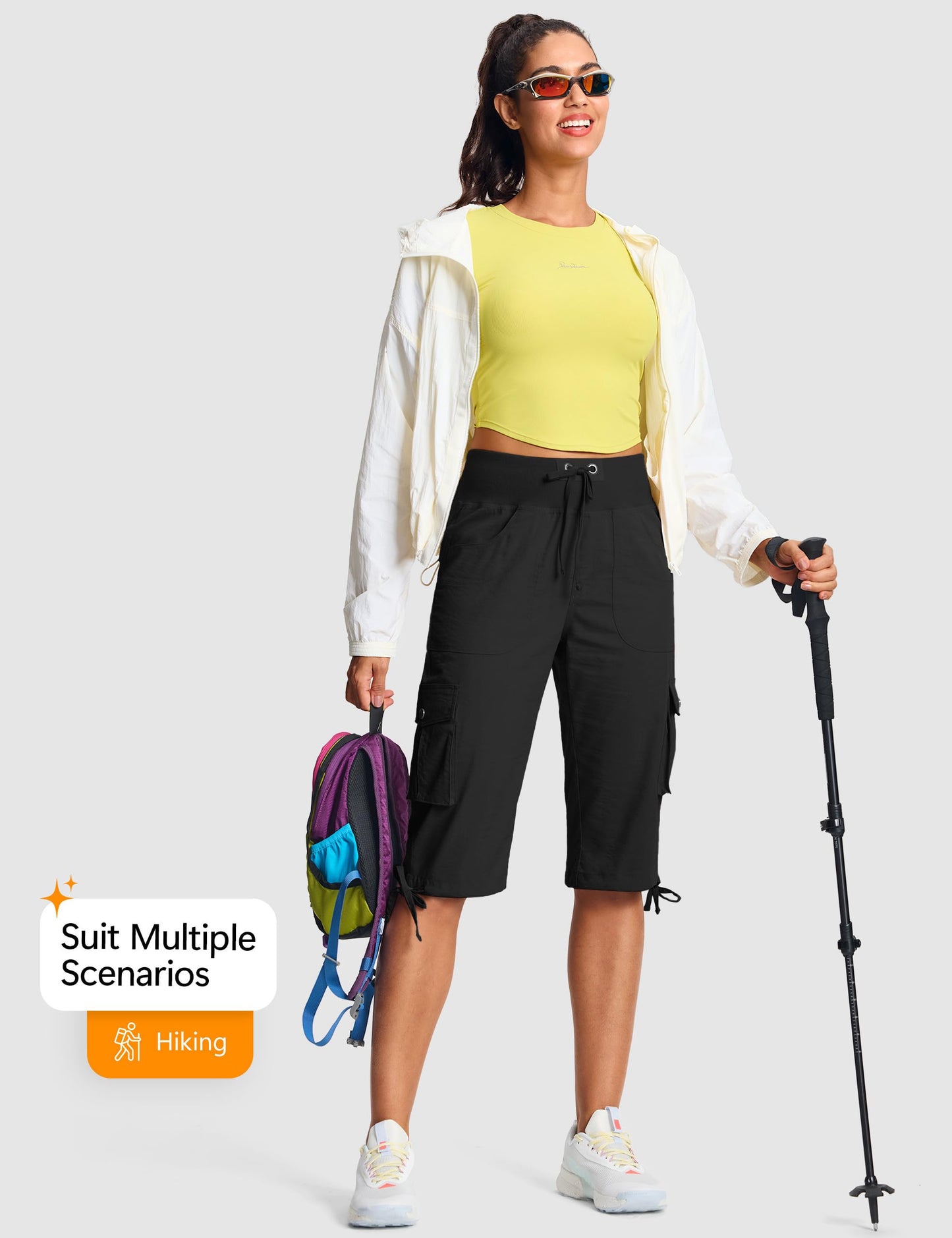 ISEEGZ 15"/ 18" Capri Pants for Women Cargo Hiking Pants Lightweight Women's Capris with 6 Pockets Summer Casual Travel