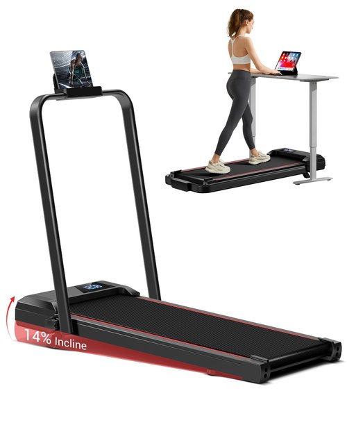 14% Incline Walking Pad Treadmills for Home and Office, 3-in-1 Portable Under Desk Treadmill, Folding Treadmill with 2.5 HP Quiet Brushless, 300 LBS Capacity