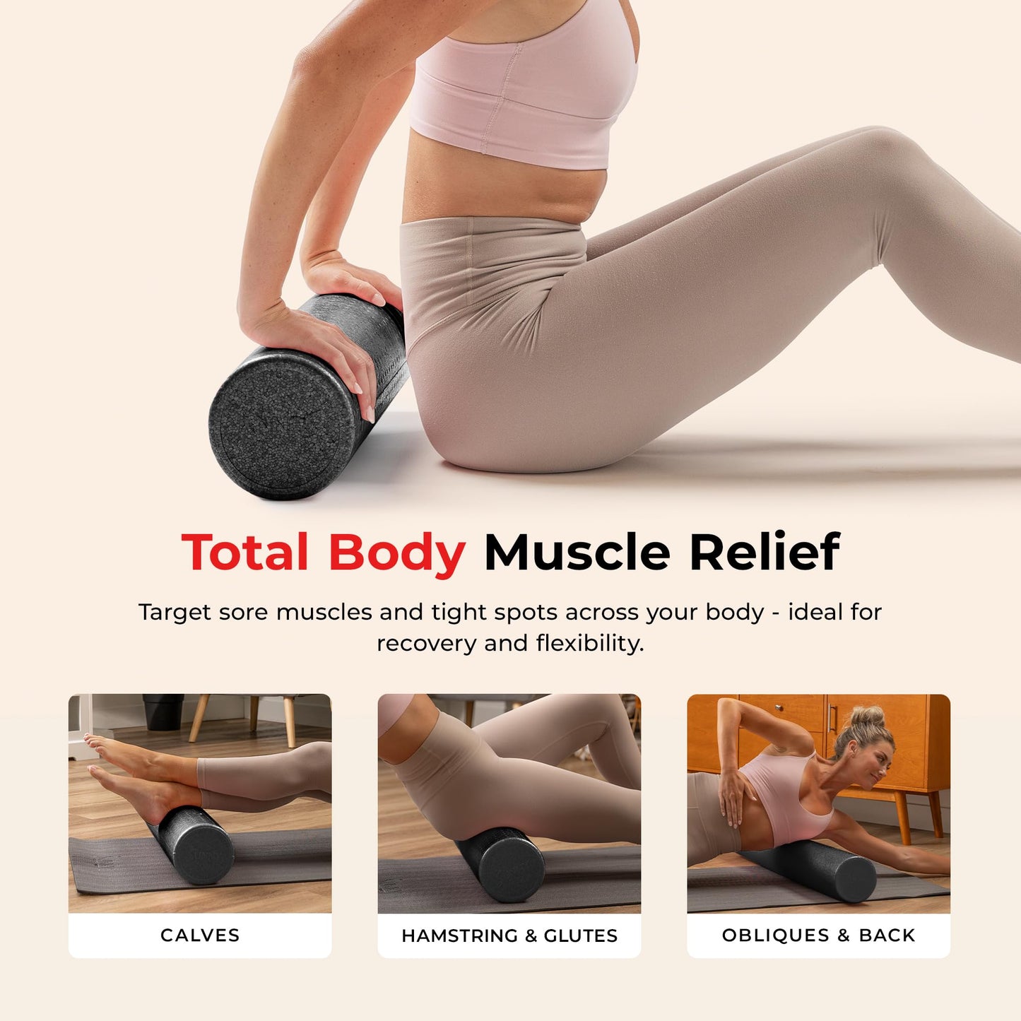 Sunny Health & Fitness 18" Yoga Foam Roller (Black) - SF-ER01-BK-18