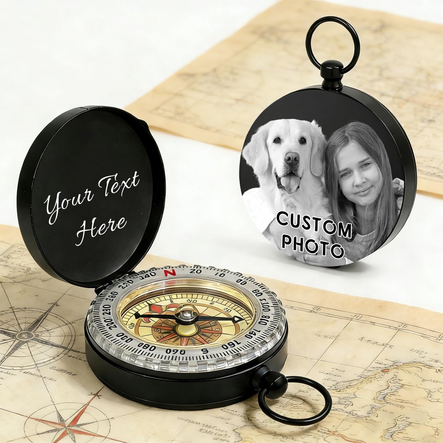 Custom Crowd Compass Keychain Engraved with Text Photo Personalized Brass Compas Waterproof Luminous Function for Men Boyfriend Groomsmen Son Graduation Gifts (Engraved Compass)