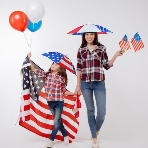 MUFEKUM 20.5” Umbrella Hat for Kids Adult, Hands-Free Waterproof Red White Blue Head Umbrella Cap for Outdoor Activities, Fishing, Camping, Beach, Gardening Sun Protection (B)