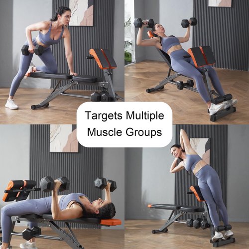 FITKS360 Adjustable Weight Bench 1000LBS??Multi-Functional Full Body Workout Equipment: Hyperextension, Roman Chair, Sit-Up Bench, Incline & Decline Bench, Flat Bench For Home Gym (Black and Orange)