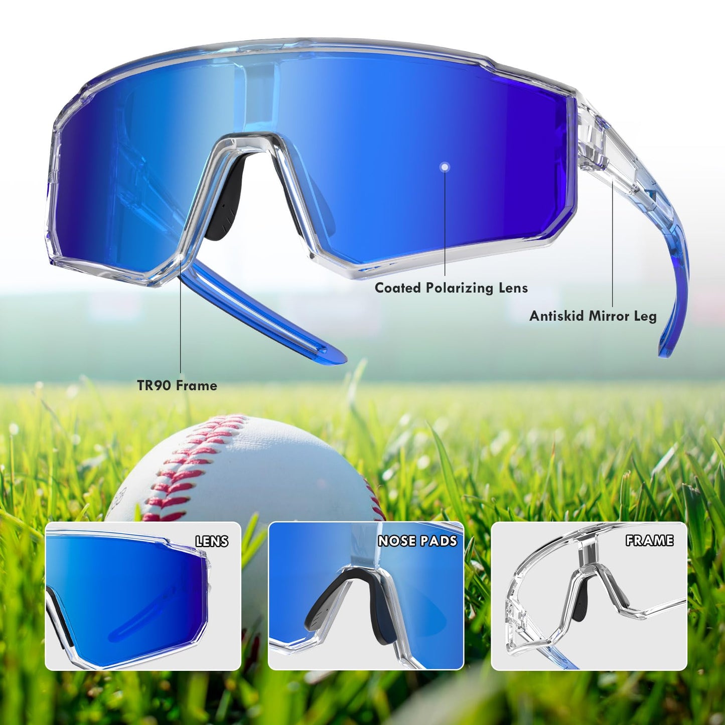 BOLLFO 2 PackPolarized Sports Sunglasses,UV400 Protection Outdoor Glasses for Men Women Youth Baseball Cycling Running Driving Golf
