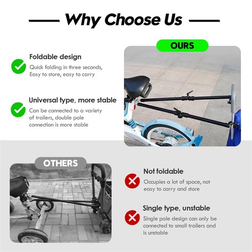 Bike Trailer Hitch Connector, Universal Portable Folding Bicycle Trailer with Quick Release Clamps for Camping Wagon, Pet Bike Trailers, Steel Garden Cart Wagons for Grocery, Sports, Shopping, Camping