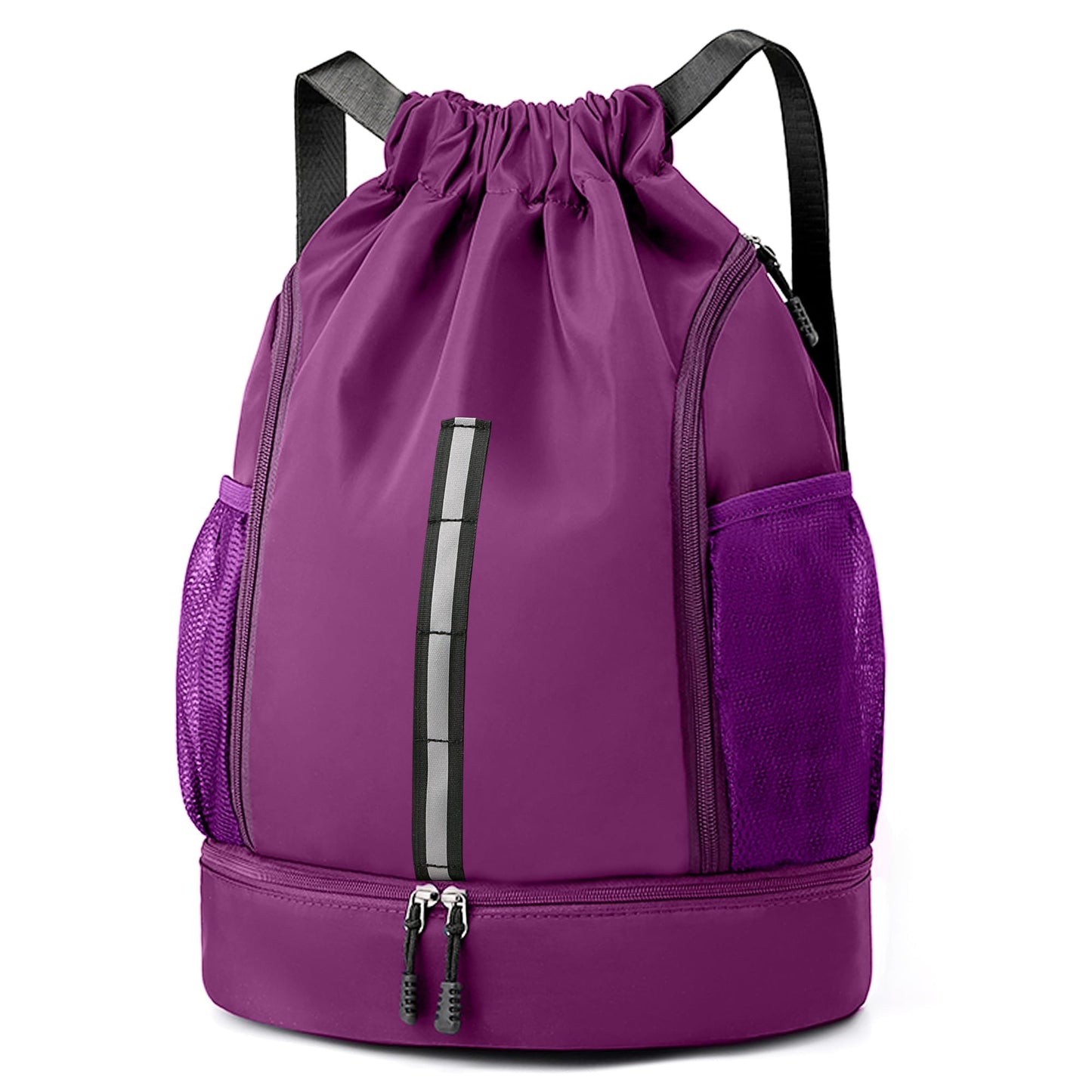 XMYAOWEI Sport Gym Bag Drawstring Backpack Beach Bag for Men Women with Shoe Compartment and Reflective Strips (Purple)
