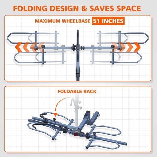 AKHAL-TEKE Bike Hitch Rack, Wobble Free Smart Tilting Bike Rack, Foldable 2-Bike Rack for Standard, Fat Tire and E-Bike, 2-Bike 180 lbs Capacity, Fits 2-inch Receiver