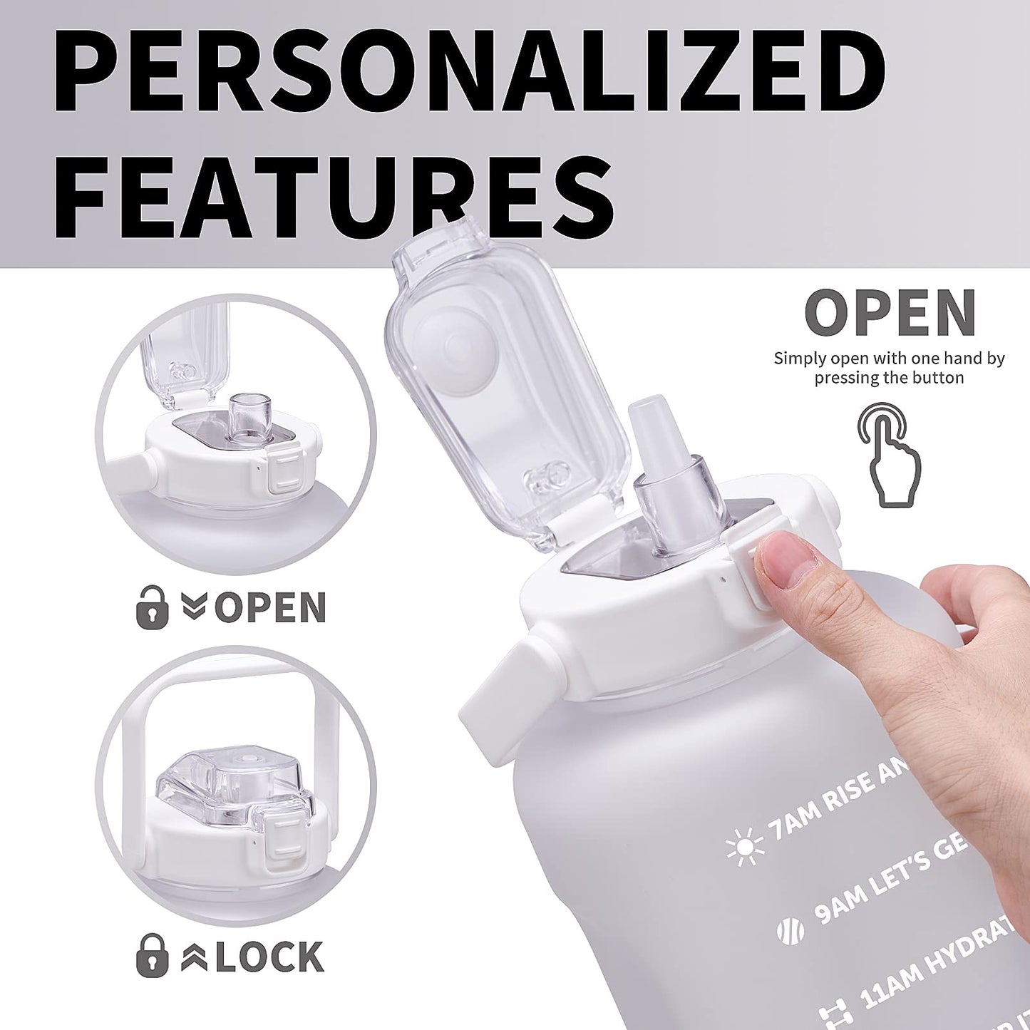 ST-YIBEN 128oz Large Motivational Water Bottle with Time Marker,Leakproof & BPA Free 1/One Gallon Big White Water Bottle with Straw & Handle Tritan Water Jug for Women Men to Fitness,Gym,Sports