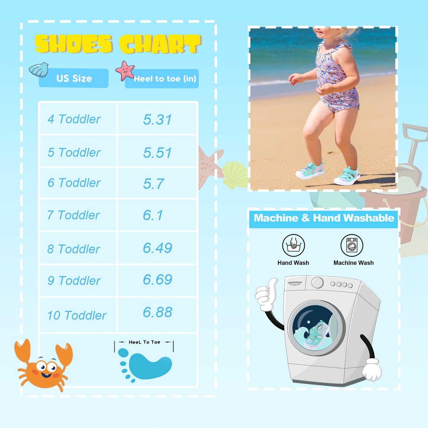 JOINFREE Girls Water Shoes Kids Toddler Walking Sandals Athletic Sneakers Quick Dry Barefoot for Beach Swimming Pool 5 Toddler Green Scale