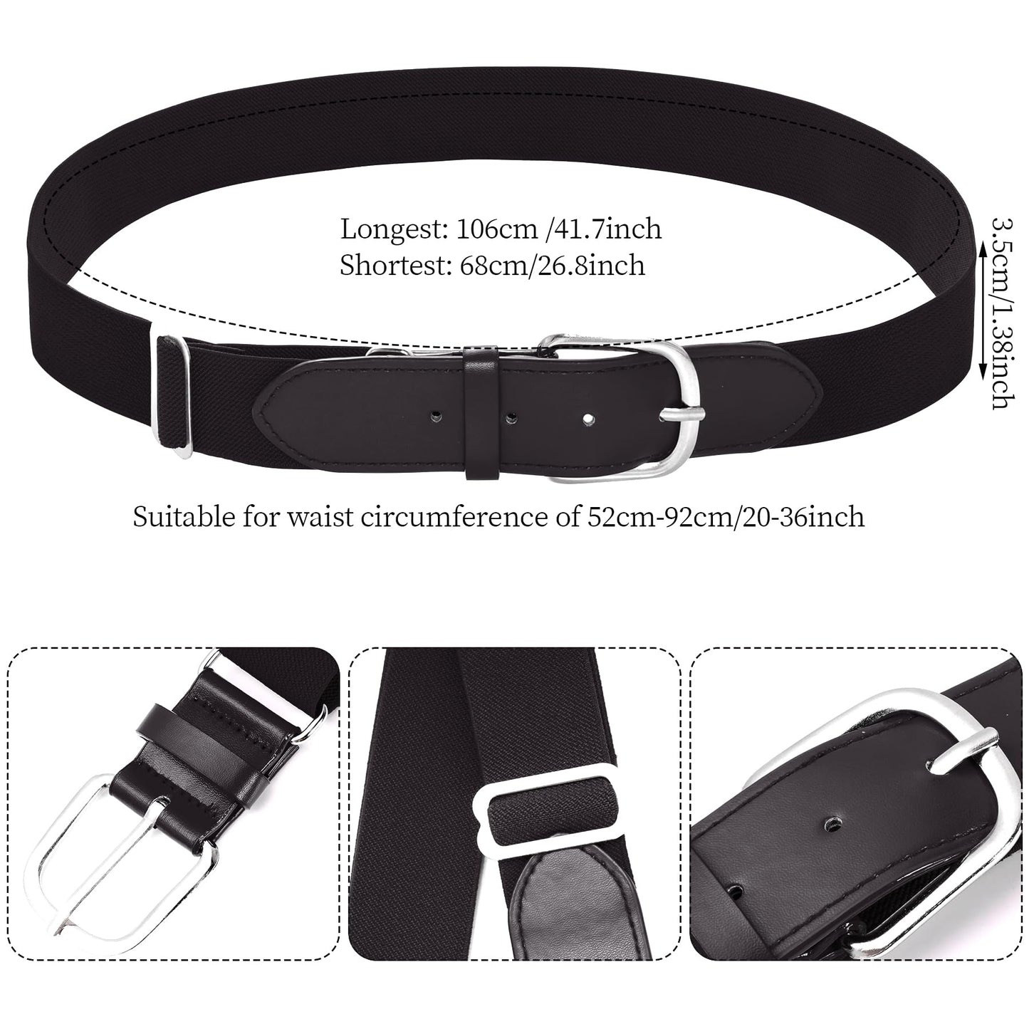 Dxhycc Youth Baseball Socks and Belt Combo Set Softball Baseball Socks and Elastic Waist Belt for Youth Boys Girls, Black