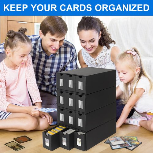 BILIPLE 12000+ Trading Card Storage Box for Commander Display, Card Deck Box Cardboard with 48 Dividers, Labels & Tapes, Trading Card Collection Box Fit for TCG, PTCG, MTG and Sport Cards