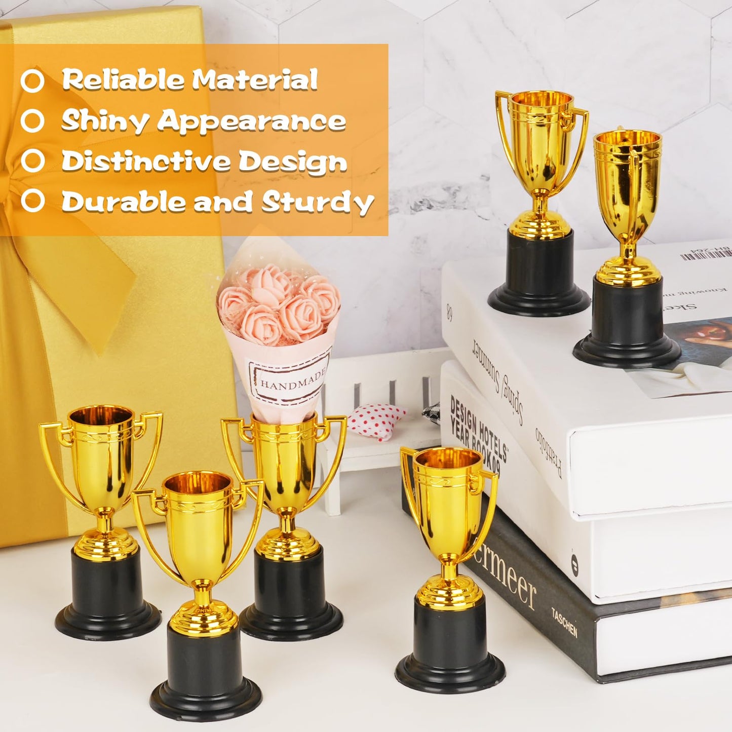 Mini Trophies, 12 Pack Gold Trophy Award, Plastic Trophies for Kids, 4 Inch Trophy Cups, Award Trophies for Party Favors, Props, Rewards, Winning Prizes, Competitions Ceremony Parties Favor