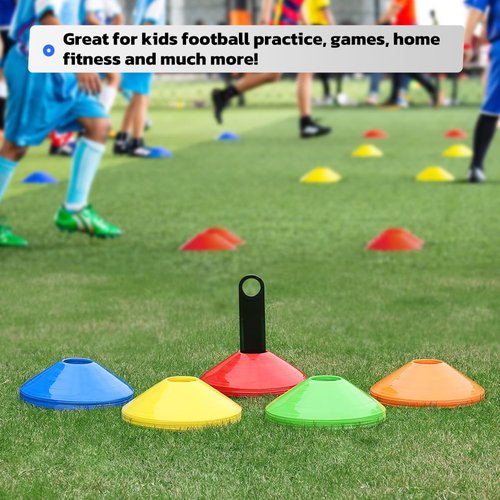 GHB Soccer Cones 50/100 Pack Disc Soccer Sport Cones Training Field Marker Agility Cones for Traffic, Basketball, Coaching, Practice Equipment Includes Cone Drills Guide (50 Pack)