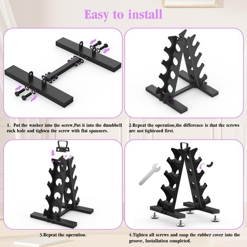 TomCare 4 Tier Dumbbell Rack Stand Only, Weight Rack for Dumbbell Set (5-15 LB) Home Gym Storage Rack for Weights Metal A-Frame Strength Training Dumbbell Racks with Handle (Dumbbells not Included)