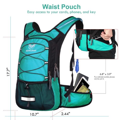 Mothybot Insulated Hydration Backpack Pack with 3L BPA Free Bladder, Water Backpack Compatible with More Bladder Models with Large Storage Lightweight Hiking Daypack with Waist Pouches