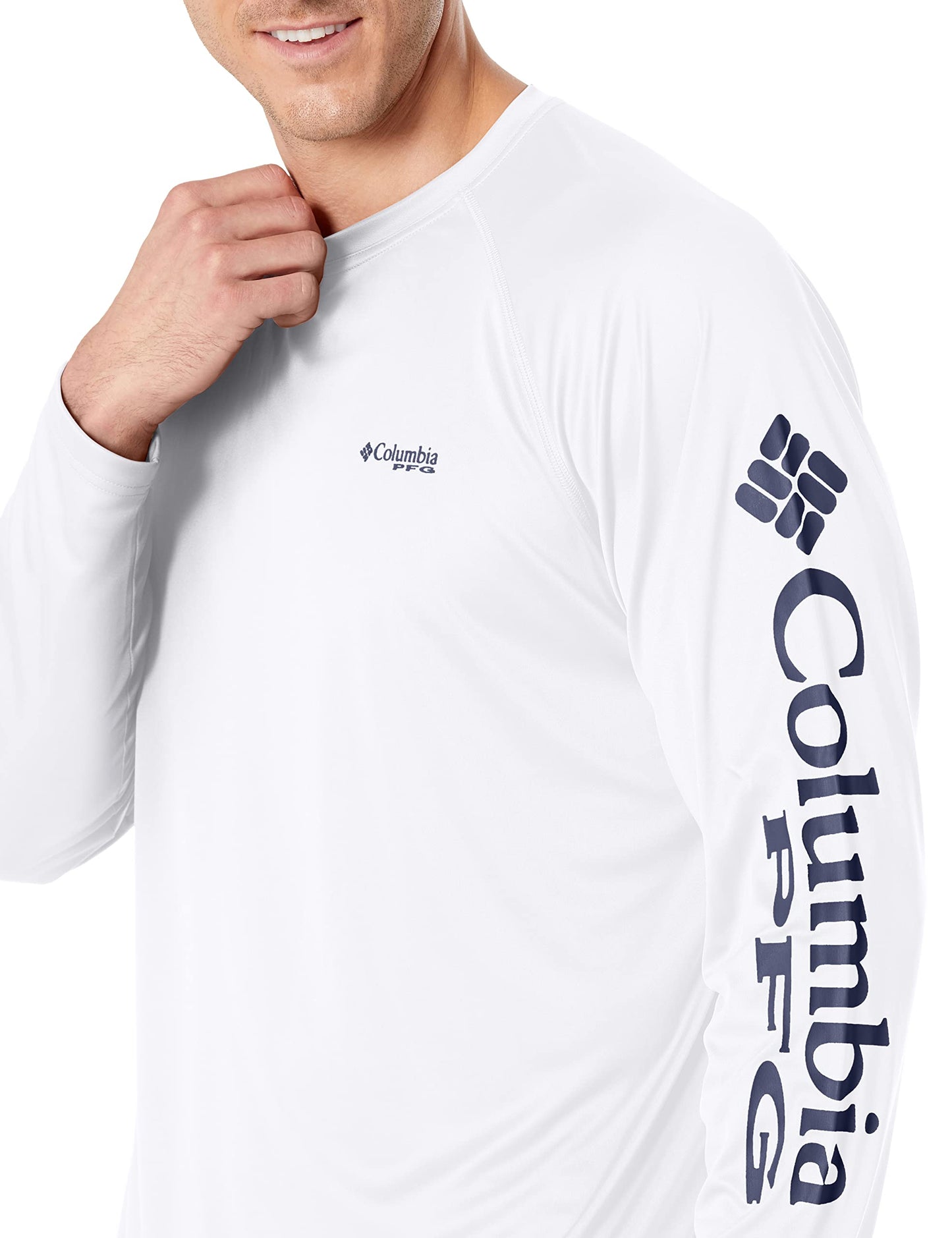 Columbia Men's PFG Terminal Tackle Long Sleeve Fishing Shirt, White/Nightshade Logo, 5X