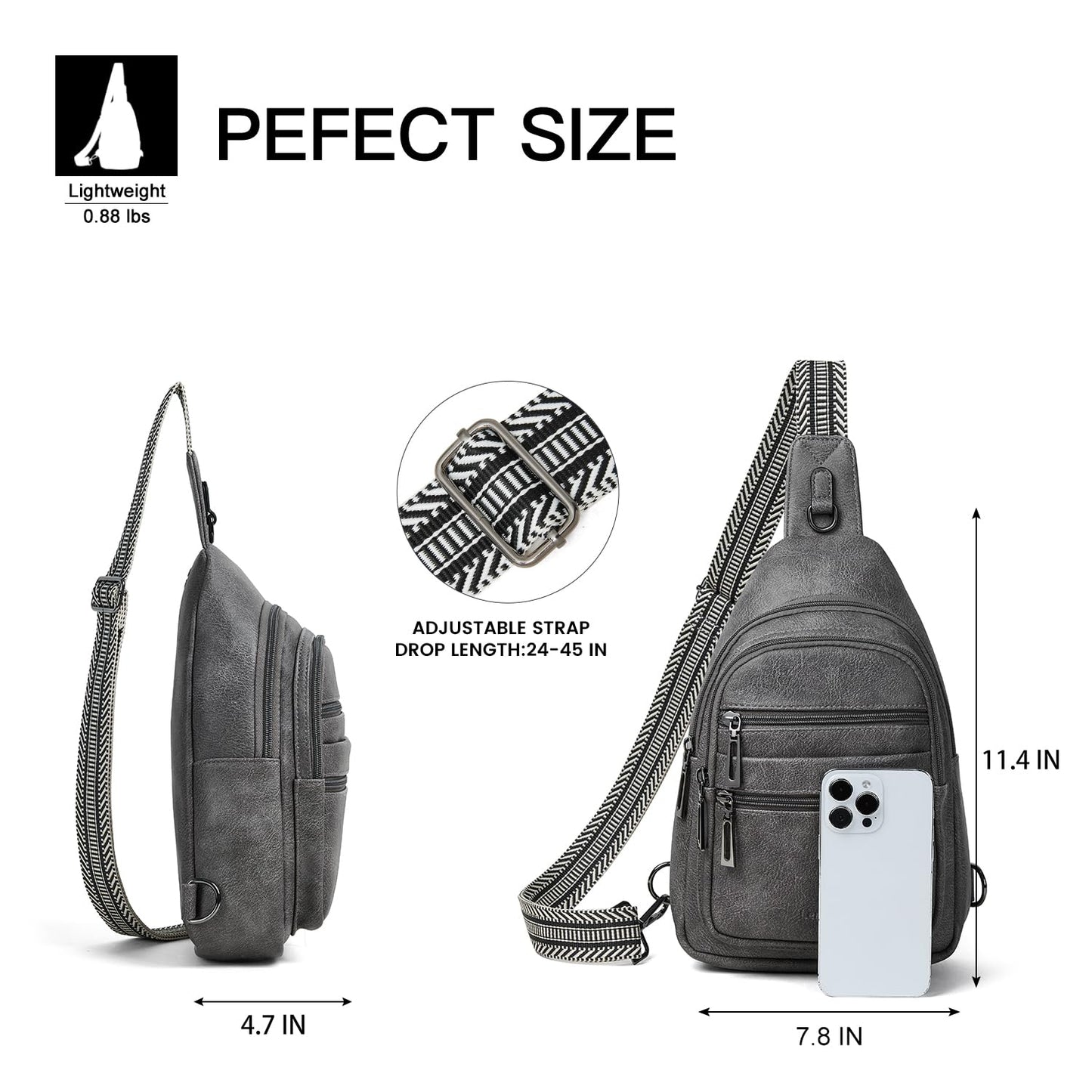Leresas Sling Bag for Women Crossbody Bags Sling Purse Cross Body Backpack Vegan Leather Over Shoulder Bag Travel Handbag Gifts Dark Grey