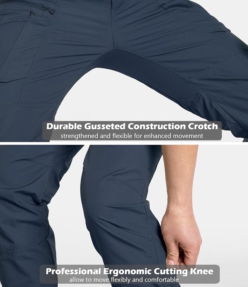 Carwornic Men’s Ripstop Cargo Tactical Pants - Water-Resistant, 8 Pockets, Blue 34W x 32L