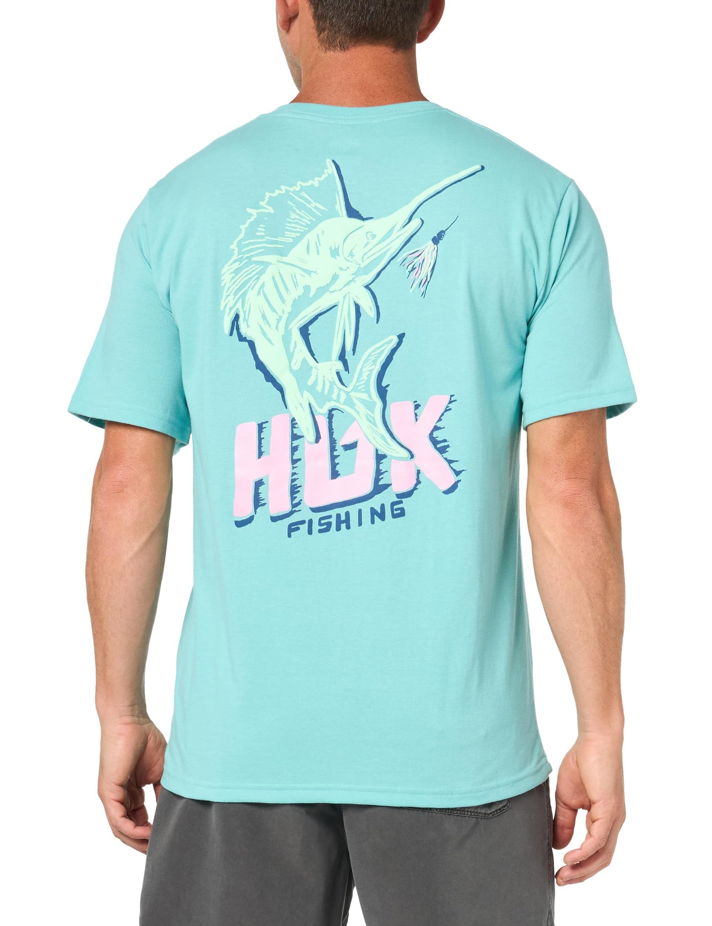HUK Mens Fishing Graphic Tee, Performance Short Sleeve, Quick-Dry, Sail Bones - Marine Blue, Small