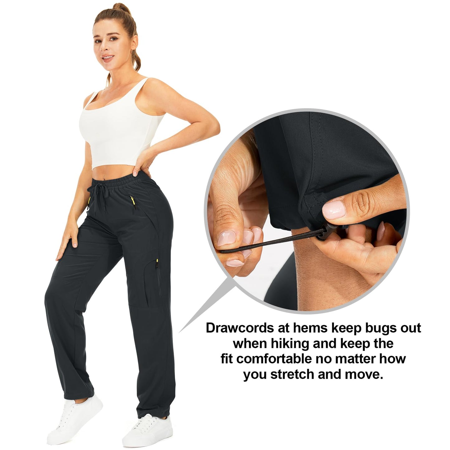 Womens Hiking Pants Quick Dry UPF 50 Lightweight Travel Golf Cargo Safari Pants Zipper Pockets,6608,Dark Grey,Tall XX-L