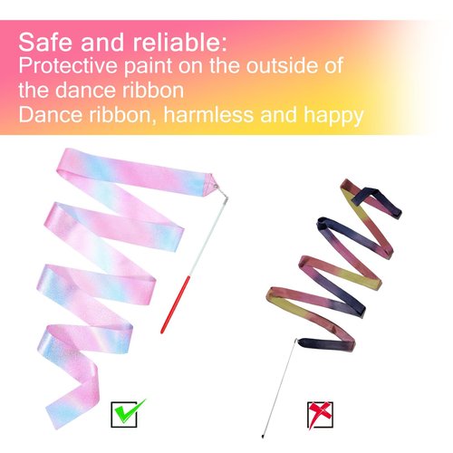 Bremorou 4Pcs Ribbon Dancer Wand For Kids,78.74 Inch Rhythmic Gymnastics Ribbons Dancer Wand With Rod, Soft Rainbow Ribbons Twirling Dance Streamers, Baton Stick Twirling for Kids Girls Adults