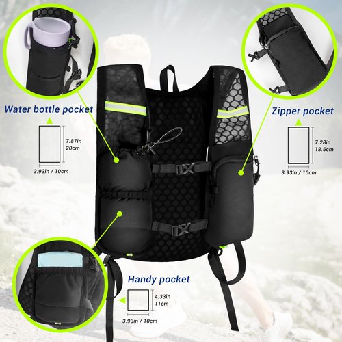 Running Vest Hydration Backpack with 2L Water Bladder, Adjustable Hydration Running Vest for Women Men, with Multiple Pockets, Reflective Strip, Whistle, Quick-Drying Fabric