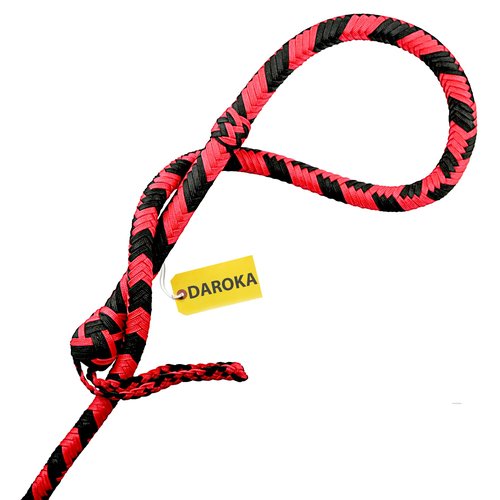 Red and Black 16-Plait Nylon Bullwhip with Leather Core – Paracord Whip with Stainless Steel Handle – Multiple Lengths (8 feet (2.4 Meter))
