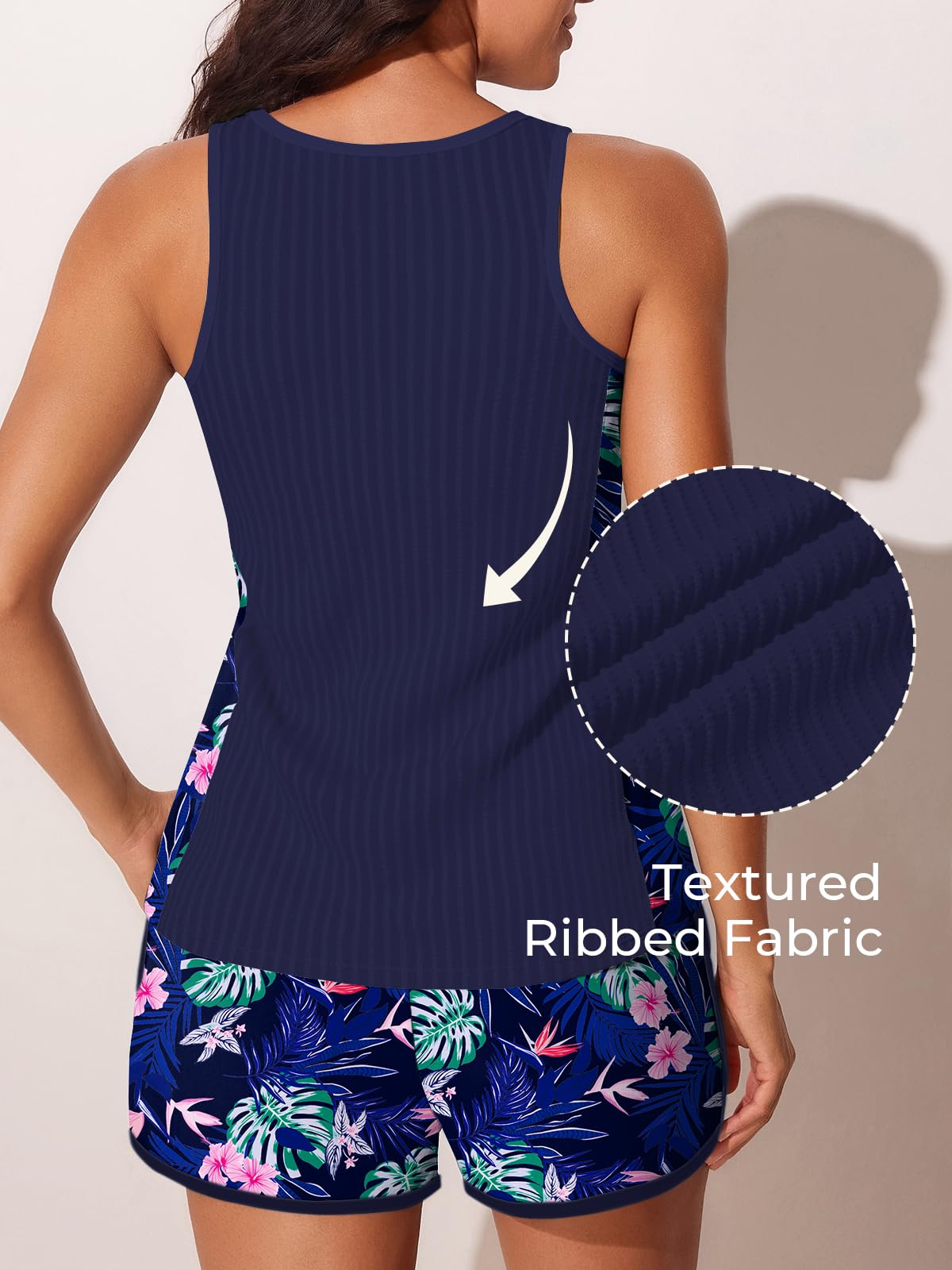 Summer Mae Modest Tankini Swimsuit with Shorts Monstera Leaf Pattern 16
