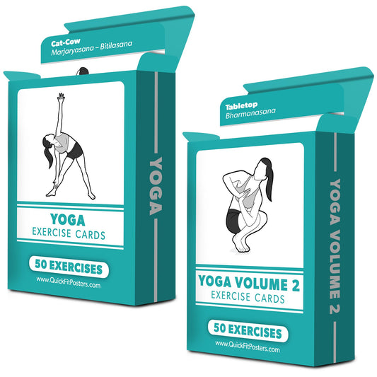 2 Pack Yoga Pose Exercise Cards Volume 1 & 2 - Yoga Positions and Workout Fitness Cards with Over 100 Poses - 2.5" x 3.5"