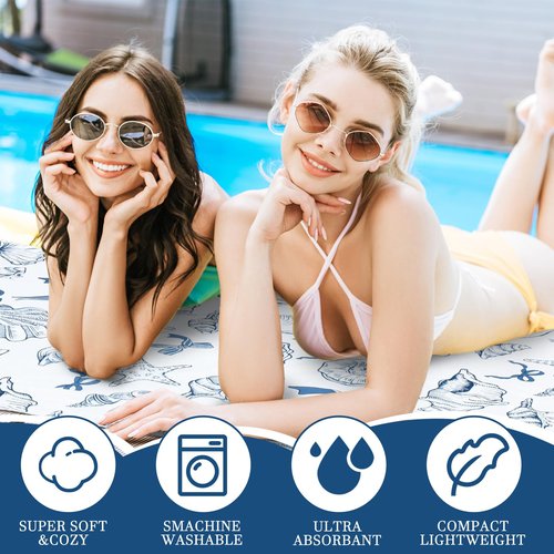 HunnmingRe Lager Coastal Ocean Starfish Conch Shell Beach Towel 70x35 in Blue Coquette Bow Pattern Microfiber Absorbent Quick Dry Adults Sand Blanket for Pool Party Bath Sport Travel Beach Swimming