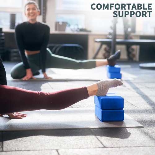 Yoga Blocks 2 Pcs, 9"x6"x3" Yoga Brick Foam Blocks EVA Foam Block Props Accessories for Pilates Stretching and Meditation (Deep Blue, Large)