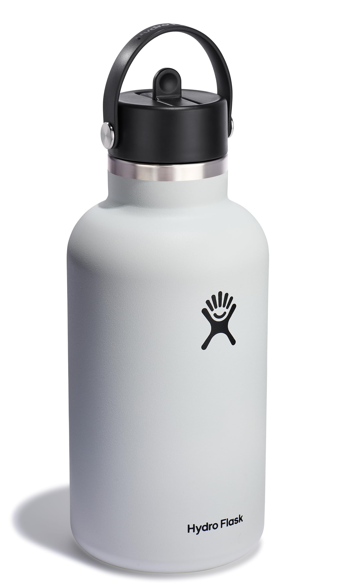 Hydro Flask Water Bottle - Insulated Stainless Steel - Wide Mouth Flex Straw Lid, Non Spill, Leakproof and Refillable in 64 Oz White