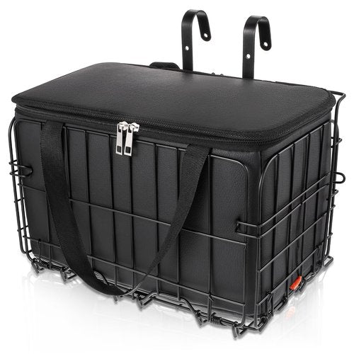 Black Bike Basket Front/Rear Large Capacity Foldable Heavy Duty Bicycle Baskets with Removable Liner Bag Strip for Adult Bikes Carrying Small Dogs Cats Pets Grocery Fruit, Large Quick Release Design