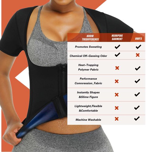 REMEBSWEAT Sauna Suit Shirt Waist Trainer For Women workout Set Short Sleeve,L