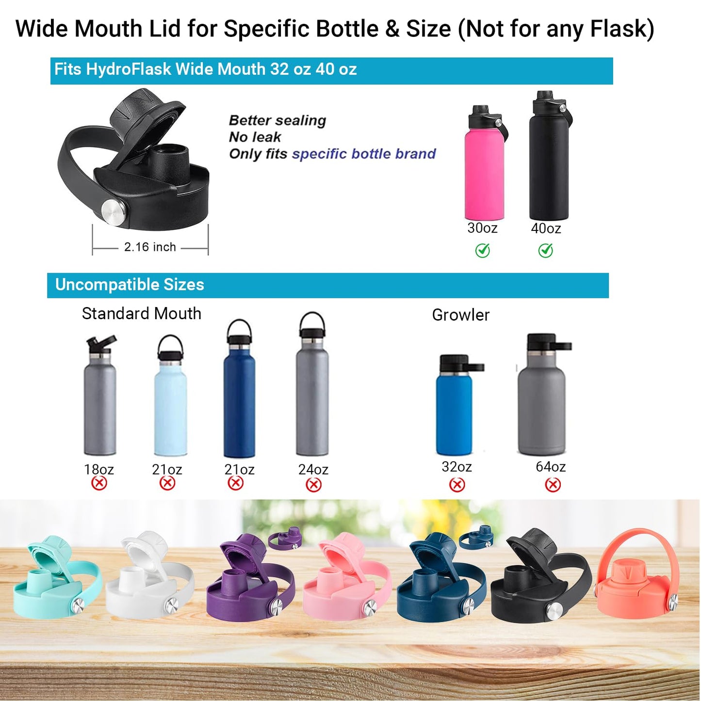 Spout lid fits Hydro Flask Wide Mouth 32 40 oz, Chug lid for HydroFlask with Flexible Handle, Replacement Lids for HydroFlask 32 40 oz Lid