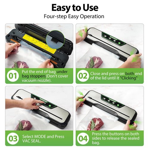Automatic Food Vacuum Sealer Machine | Beelicious Pro 80KPa 8-In-1 Food Vacuum Saver with Starter Kits | 15 Bags, Pulse Function, Moist & Dry Mode and External VAC for Jars and Containers