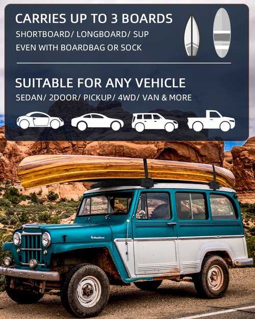 Abahub Soft Roof Rack Pads with 2 Tie Down Straps, 2 Tie Down Ropes, 2 Hood Loops and Storage Bag, for Surfboard, Kayak, Canoe, Heavy Duty Universal Car Roof Racks System (Use Without Cross Bar)