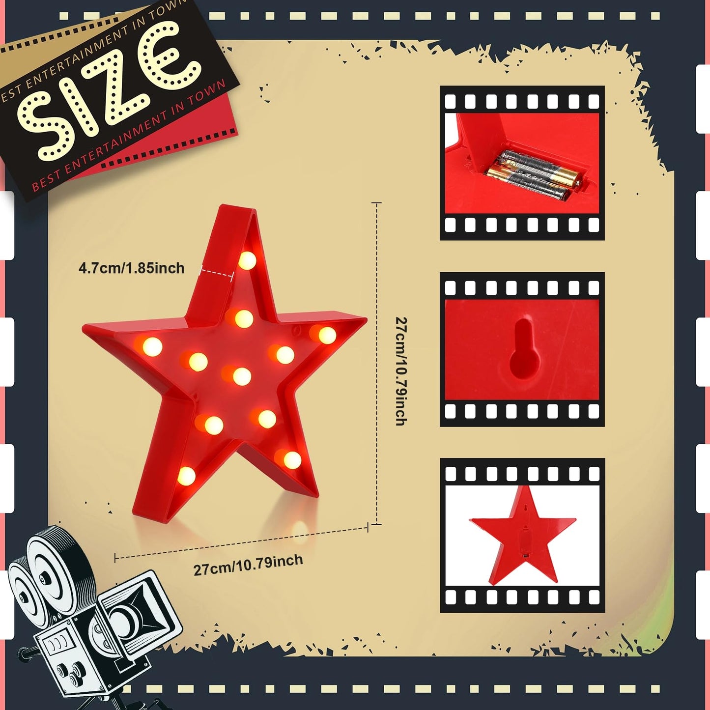 Tuanse 2 Pcs Movie Night Supplies Movie Theater Decor Film Clapper Board Accessory and Marquee Light LED Star Sign Props for Moving Night Decorations Party Supplies