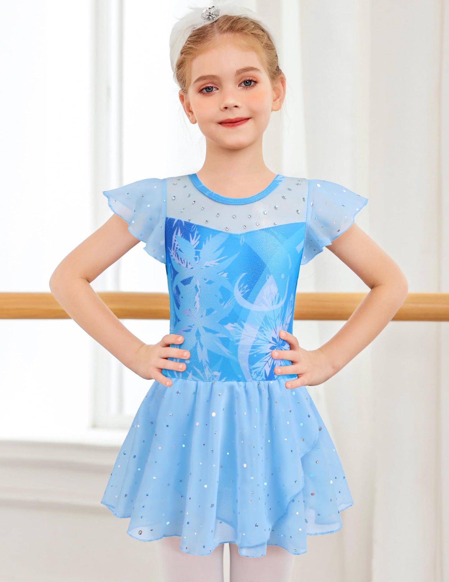 Zaclotre Girls Ballet Leotards Ruffle Sleeve Sparkle Dance Leotard Toddler Ballerina Dress Outfits
