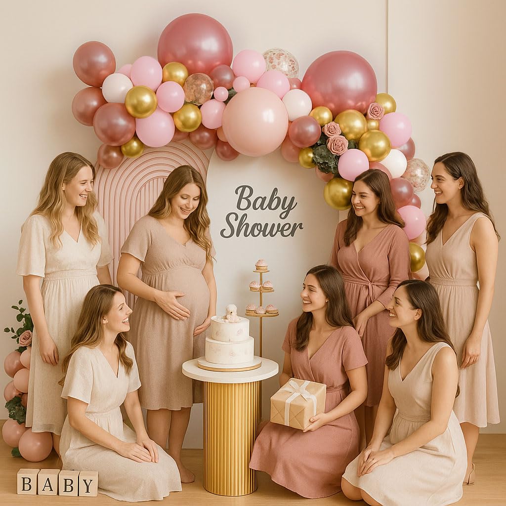Rose Gold Balloon Garland Kit, 142Pcs Nude Pastel Pink Gold and Rose Gold Confetti Balloon Arch Kit with Electric Pump for Wedding Bridal Shower Princess Party Girl Birthday Baby Shower Decorations